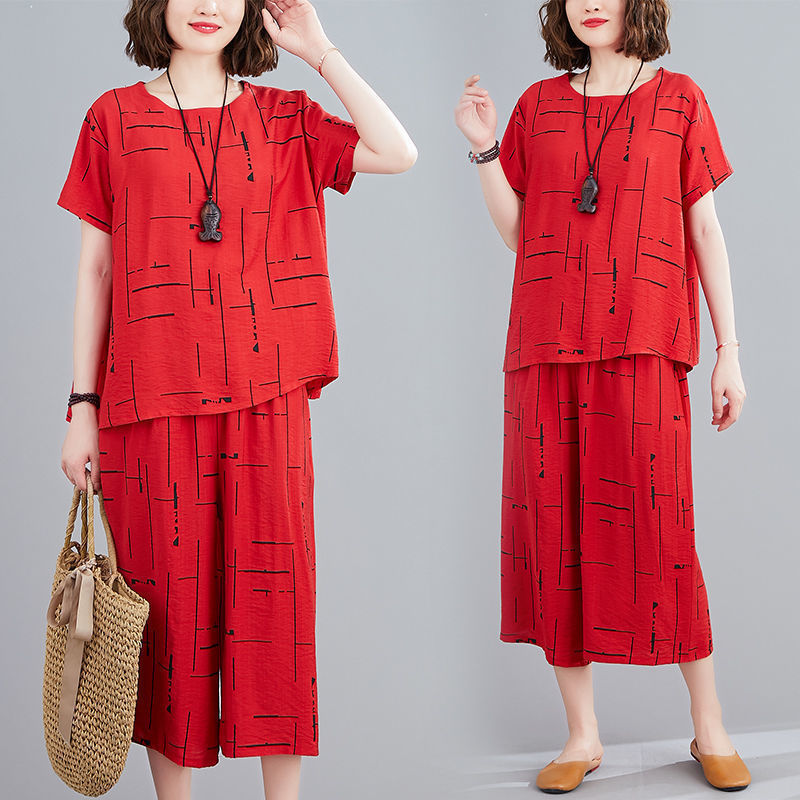 Conjunto de camiseta informal holgada de manga corta y pantalón ancho para mujer