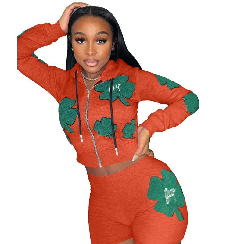 Women Print Pattern Casual Sports Two Piece Short Suit