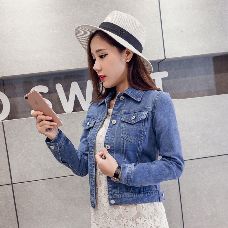 Chaqueta vaquera informal de manga larga de color liso para mujer