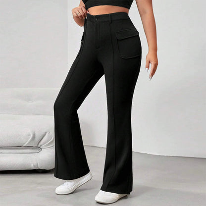 Women Plus Size Casual Street Solid Color Flip Pocket Flared Pants