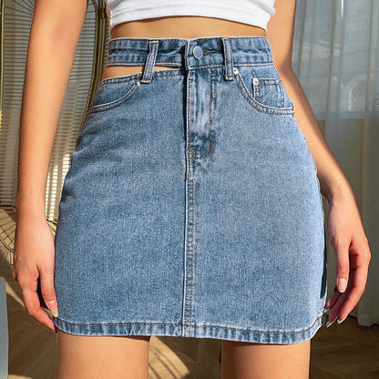 Falda vaquera informal con cortes para mujer