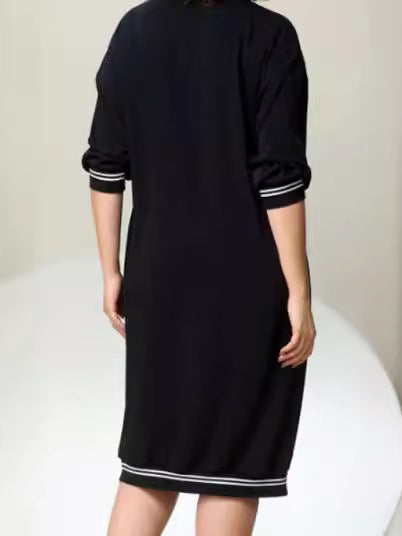 Vestido informal de manga larga con cremallera y estampado geométrico de talla grande para mujer