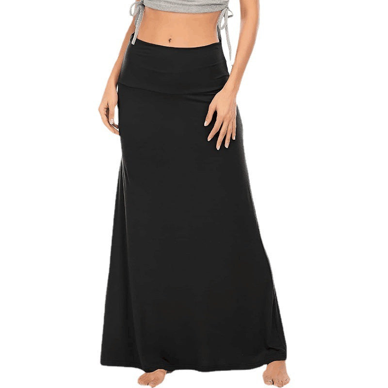 Women Solid Color High Waist Casual Loose Long Dress