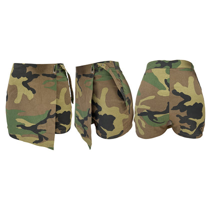 Culottes irregulares con estampado de camuflaje informal a la moda para mujer