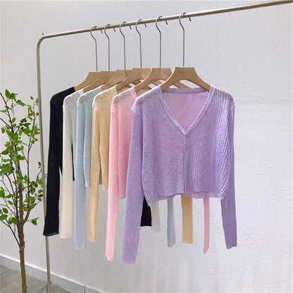 Cárdigan informal de punto de color liso para mujer, top de manga larga