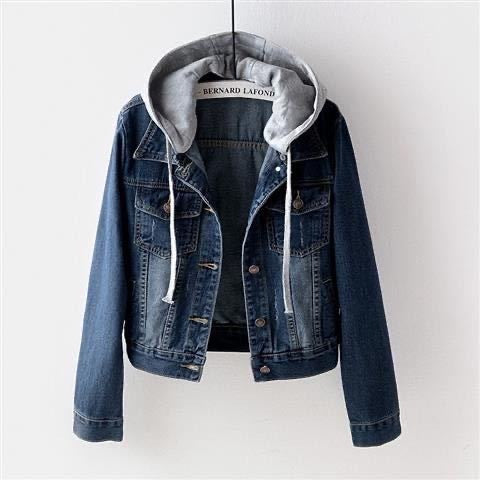Chaqueta vaquera informal con capucha y parches para mujer