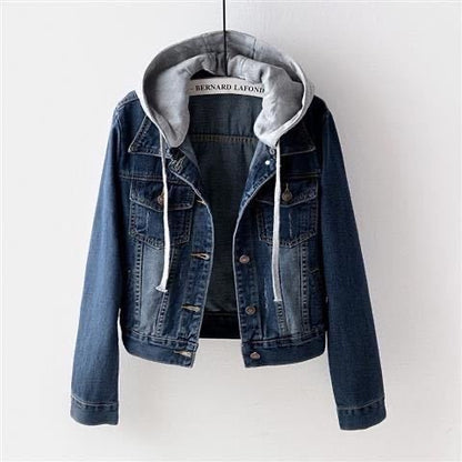 Chaqueta vaquera informal con capucha y parches para mujer