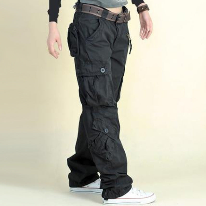 Women Fashion Casual Loose Multipocket Wide-Legged Pants