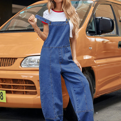 Women Fashion Casual Solid Color Street Style Loose Denim Jumpsuits