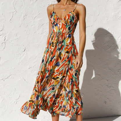 Vestido informal con estampado geométrico y tirantes para mujer, moda de verano