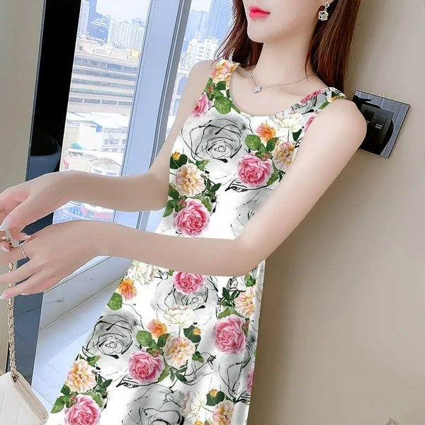 Summer Casual Women Floral Print Sleeveless Dress