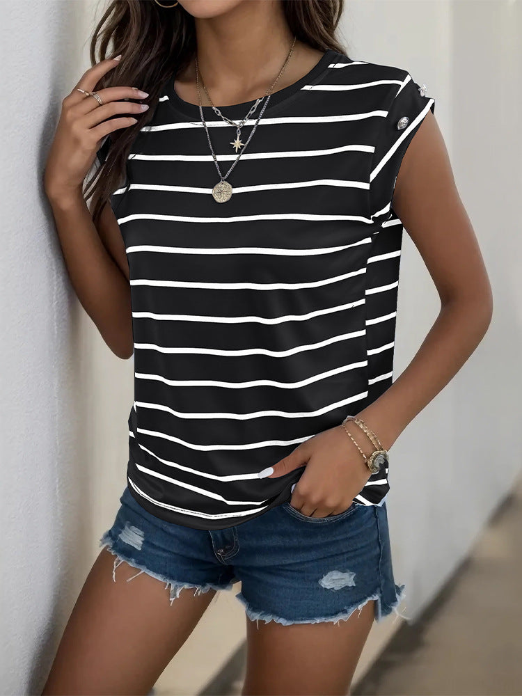Camiseta informal de verano a rayas sin mangas para mujer