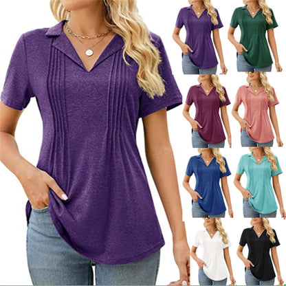 Camiseta informal de verano para mujer, con cuello en V y manga corta en blanco
