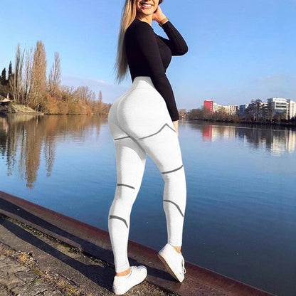 Women Fashion Casual Stripe Printed Yoga Sports Leggings