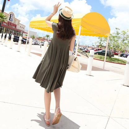 Summer Pregnant Women'S Casual Solid Color U-Neck Short Sleeve Dress