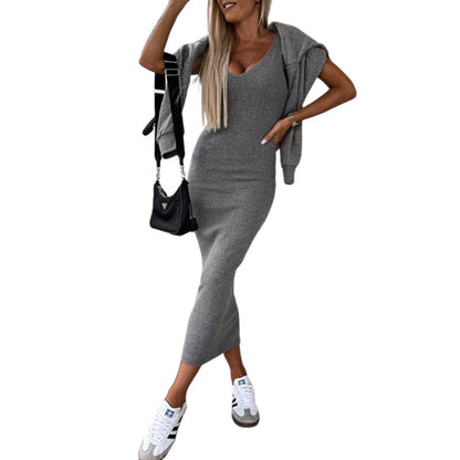 Autumn Winter Women Casual Solid Color Sleeveless Sling Dress Hoodie Two-Piece Set