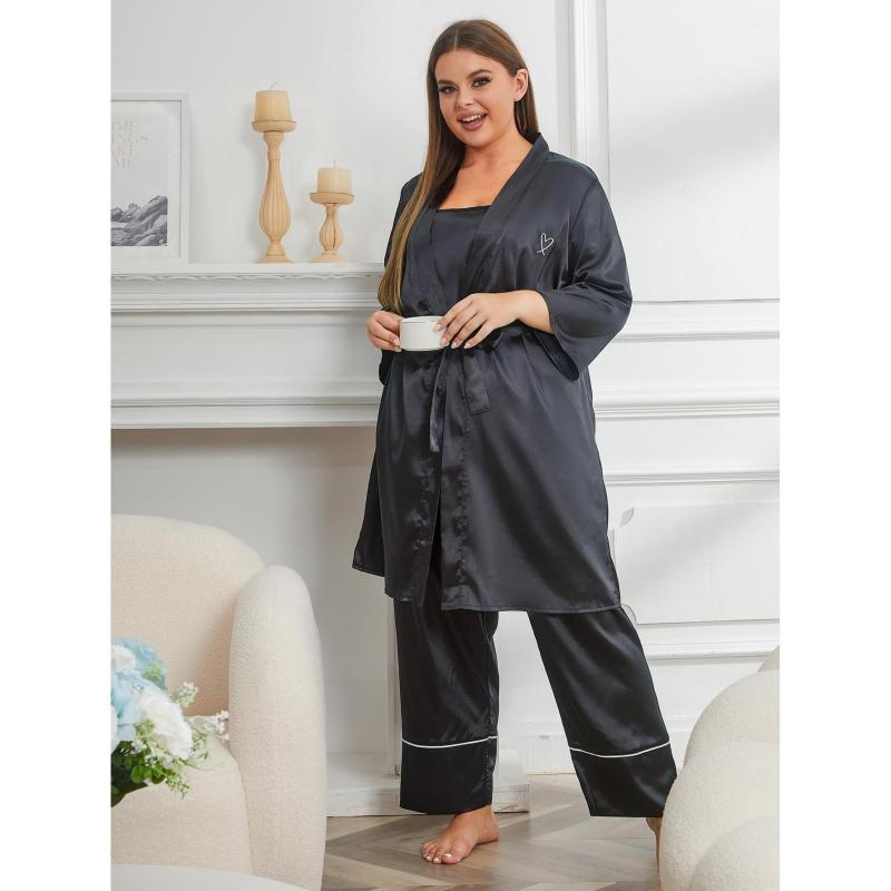 Conjunto de pijama informal de color liso de talla grande para mujer
