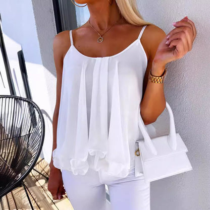 Women Casual Fashion Solid Color Chiffon Camisole Top