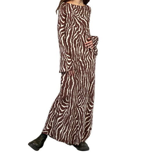 Fashion Boho Women Elegant Stripe Rose Floral Print Flare Sleeve Boat Neck Casual Maxi Dress