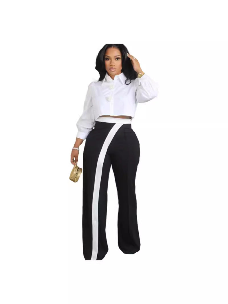 Women Fashion Solid Color Stitching Casual Pants