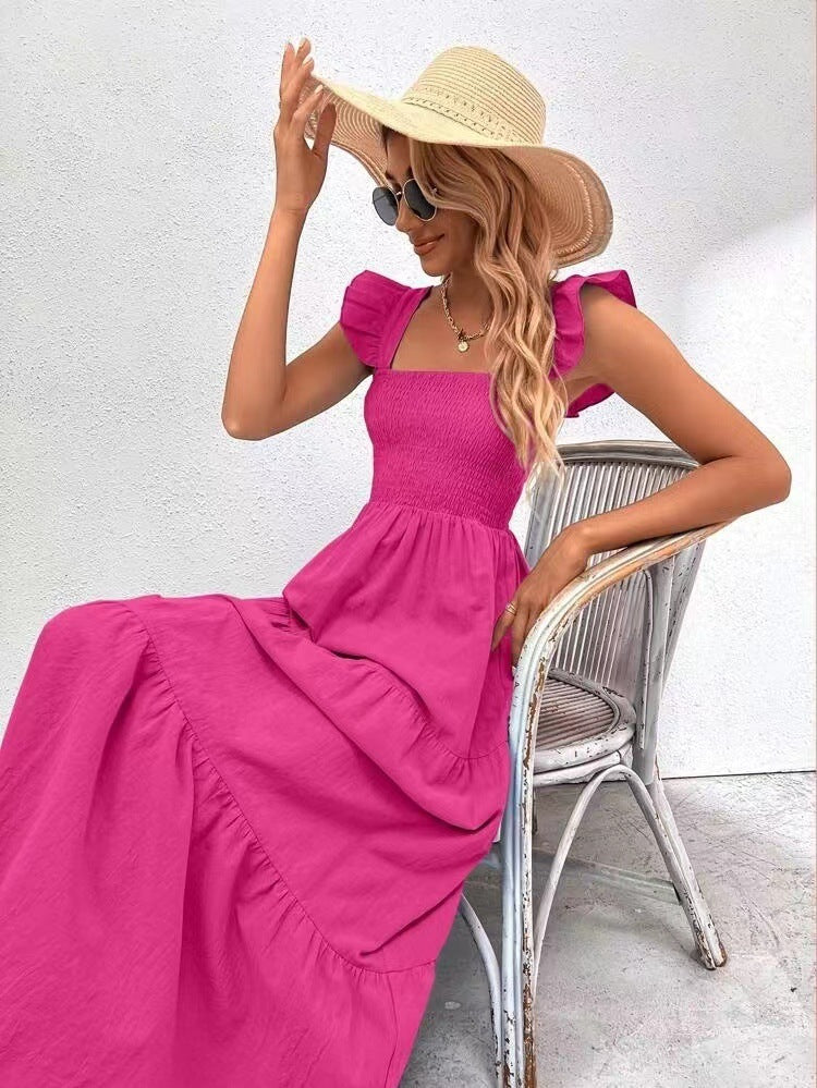 Women Fashion Casual High Waist Backless Sling Cake Maxi Dress