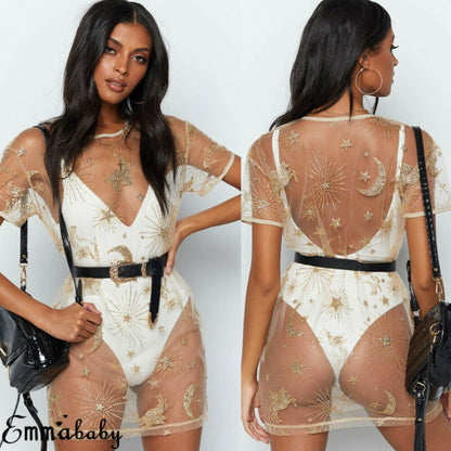 Vestido playero informal de verano transparente de malla atrevida y sexy para mujer