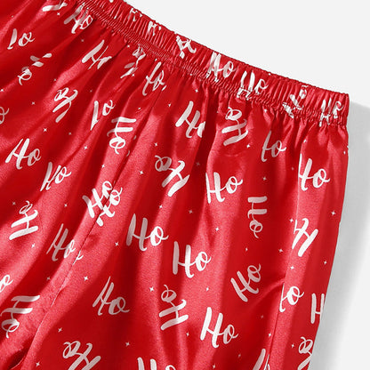Conjunto de pijama navideño unisex de seda con estampado de letras, informal y a la moda