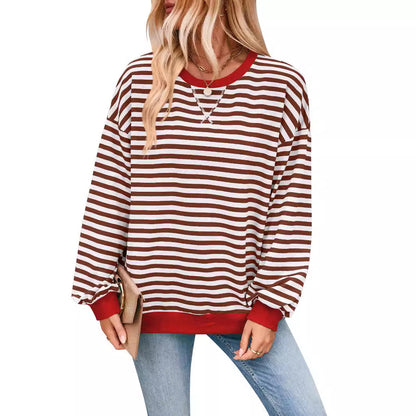 Women Casual Stripe Loose Sweatshirts