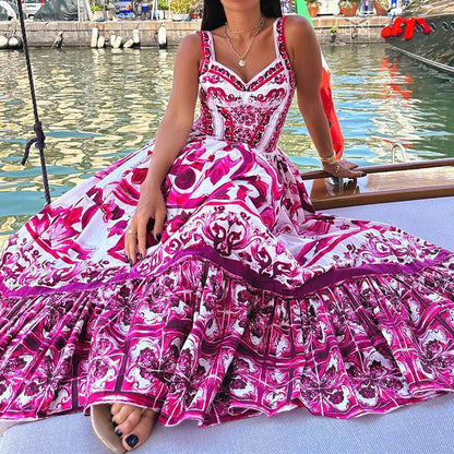 Vestido largo informal con estampado gráfico y tirantes para mujer