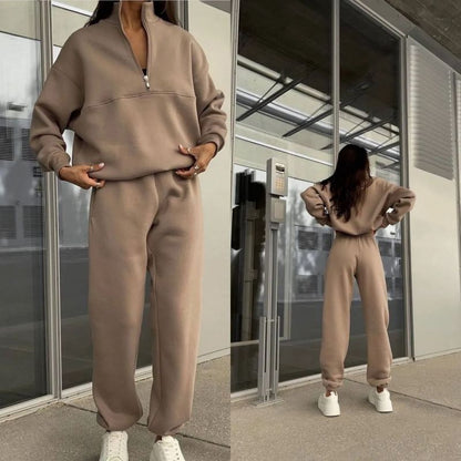 Autumn And Winter Women Fashion Casual Thickened Long-Sleeved Sweatshirt Pants Two-Piece Set