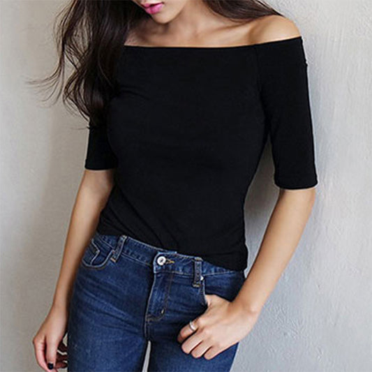 Camiseta informal con hombros descubiertos para mujer