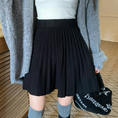 Falda plisada informal de cintura alta con corte A para mujer