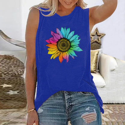 Camiseta sin mangas informal holgada de verano con estampado floral vintage para mujer