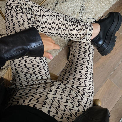 Women Casual Color Block Color Blocking High Waist Summer Straight Pants