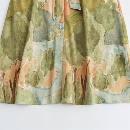 Women Fashion Casual Printed Sleeveless Shirt Dress