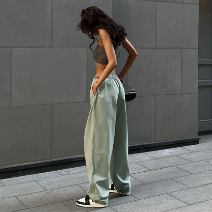 Women Solid Color High Waist Elastic Loose Casual Fashion Pants