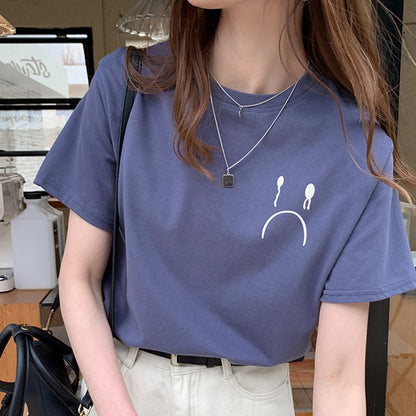 Camiseta informal holgada de manga corta con cuello redondo para mujer