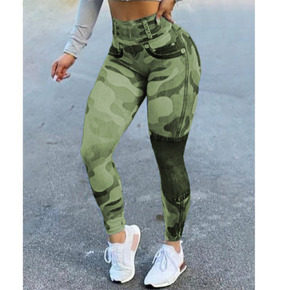 Women High Waist Camouflage Print Slim Casual Leggings