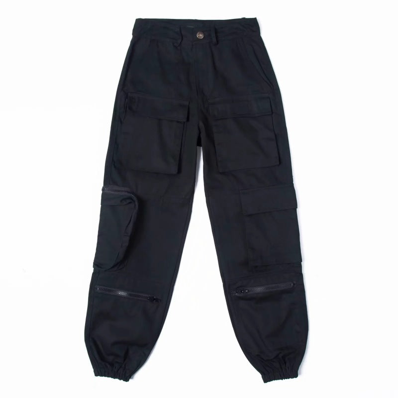 Fashion Women Multi-Pocket Loose Overalls High Waist Casual Solid Color Loose Jogger Pants