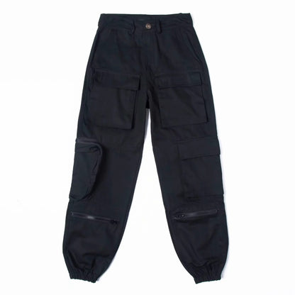 Fashion Women Multi-Pocket Loose Overalls High Waist Casual Solid Color Loose Jogger Pants
