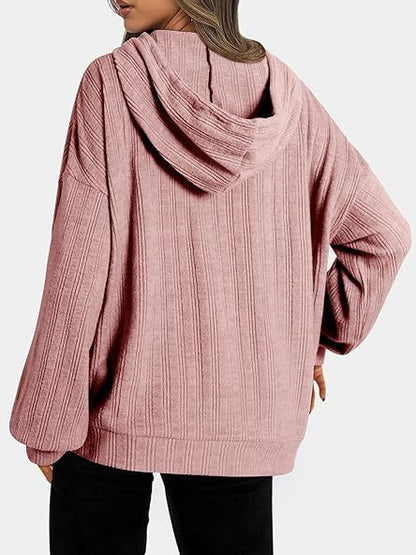 Sudadera con capucha de manga larga holgada con bolsillo y punto acanalado para mujer, informal, para otoño e invierno