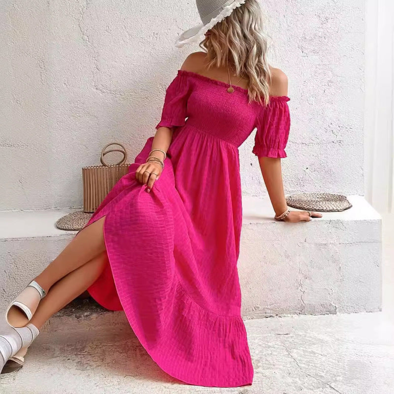 Vacation Women Casual Solid Color Off-Shoulder Maxi Dress