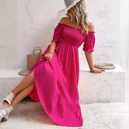 Vacation Women Casual Solid Color Off-Shoulder Maxi Dress