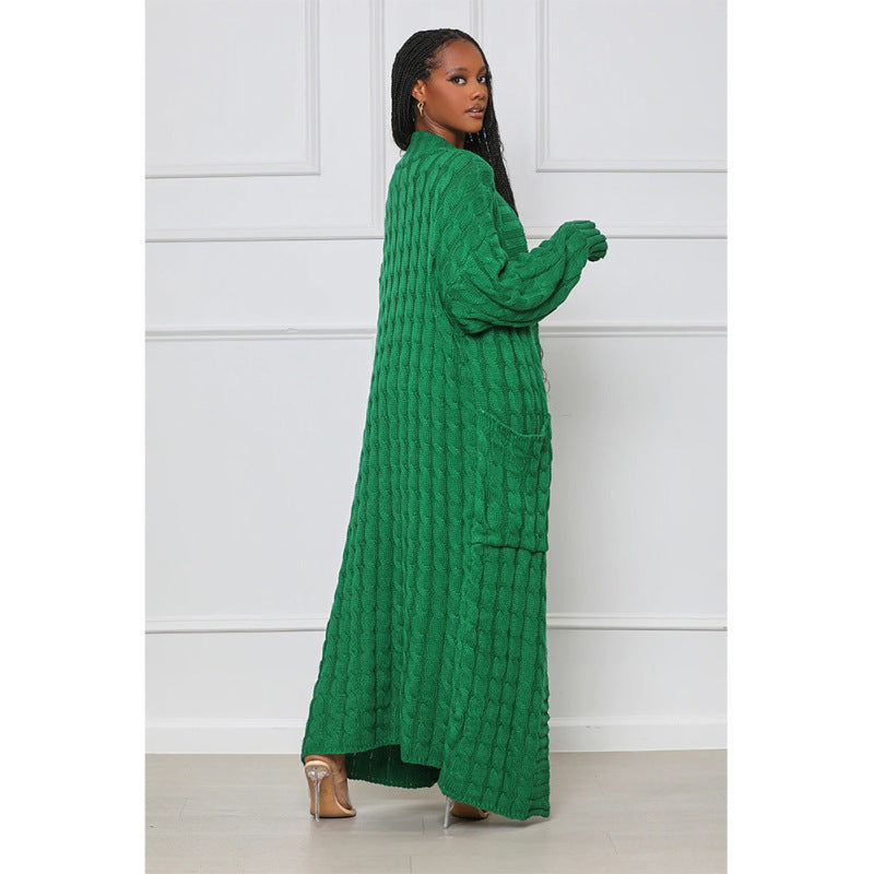 Women Winter Solid Color Long Sleeve Loose Casual Knitted Cardigan Over Coat
