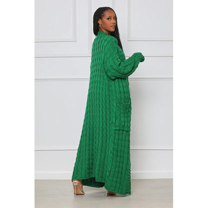 Women Winter Solid Color Long Sleeve Loose Casual Knitted Cardigan Over Coat