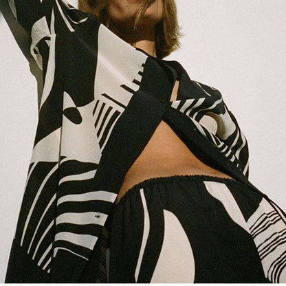 Conjunto de dos piezas informal de moda con pantalones de manga larga y estampado elegante para mujer