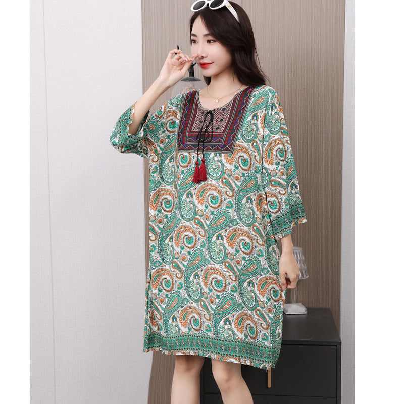 Vestido informal de manga larga con estampado étnico para mujer
