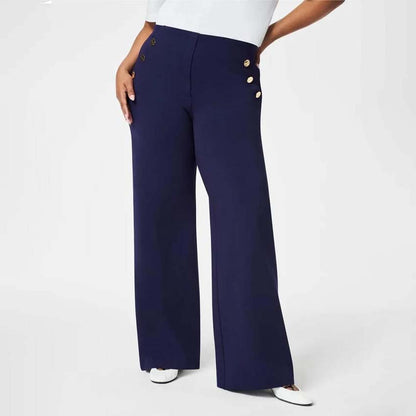 Women Fashion Casual High Waist Button Wide Leg Slim Fit Pants