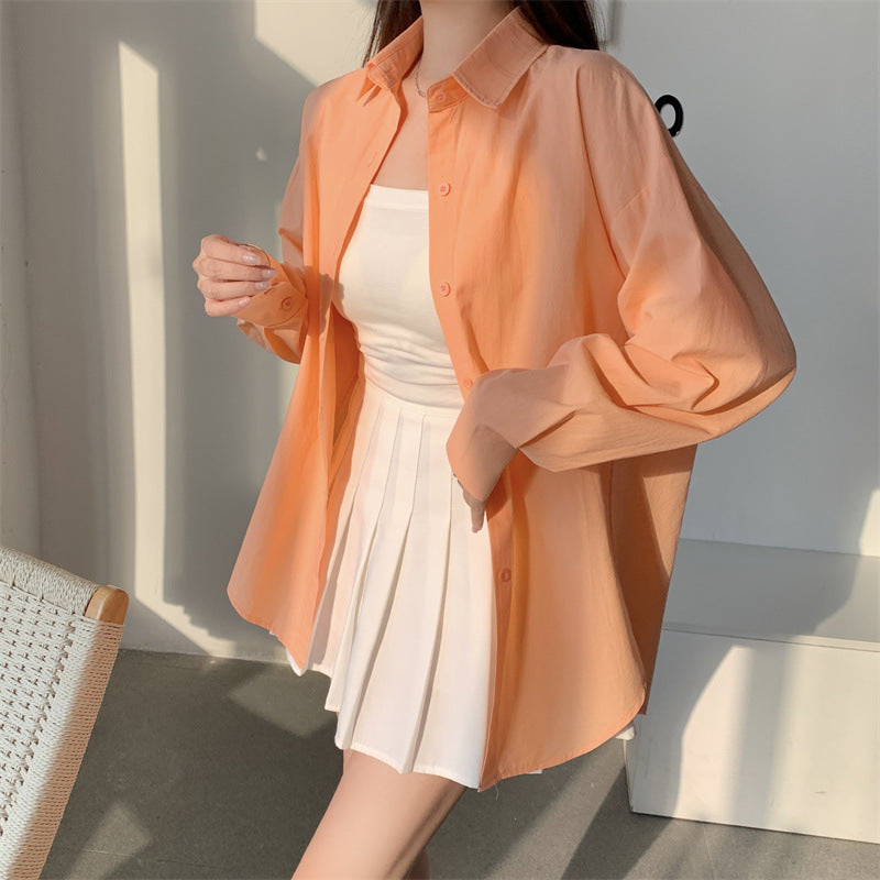 Women Basic Casual Long-Sleeved Shirt Loose Mid-Length Office Blouse