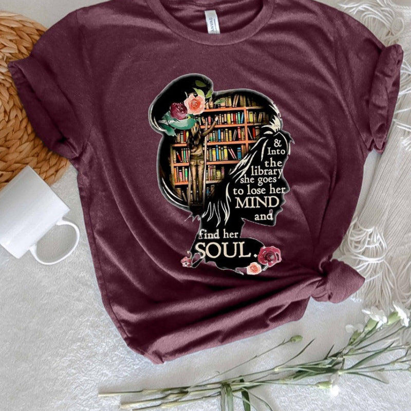 Camiseta informal de manga corta con cuello redondo y estampado gráfico 3D para mujer
